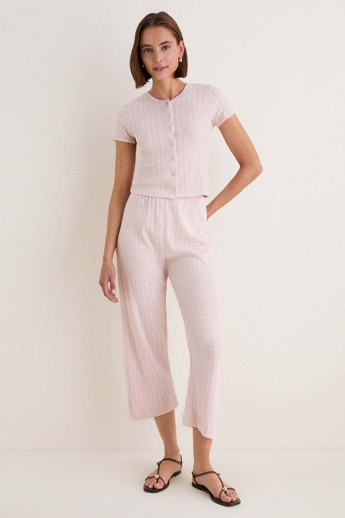 Petal Melange Pointelle Short Sleeve Cardigan