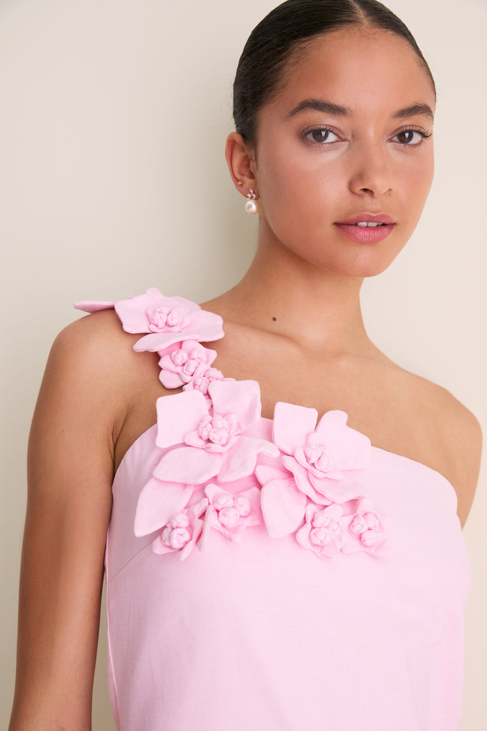 Pink 3D Floral Applique Rosey Mini Dress