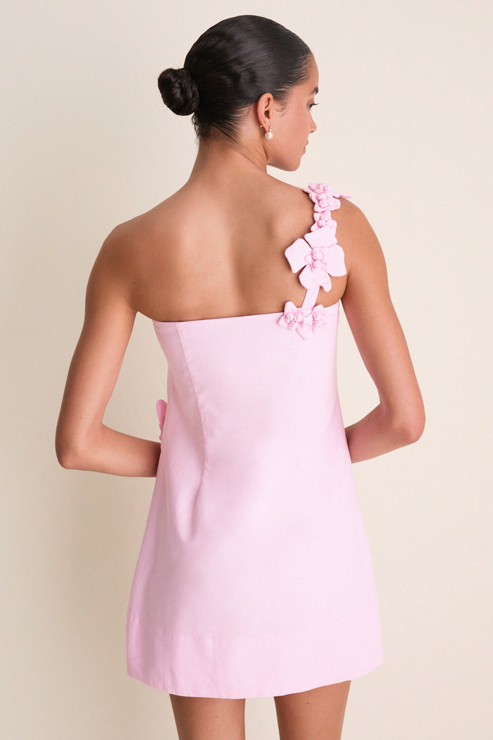 Pink 3D Floral Applique Rosey Mini Dress