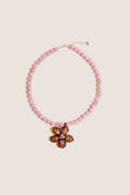 Pink and Amber Glass Betta Pendant Necklace