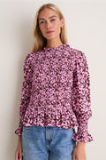 Pink & Brown Floral Smocked Cynthia Blouse