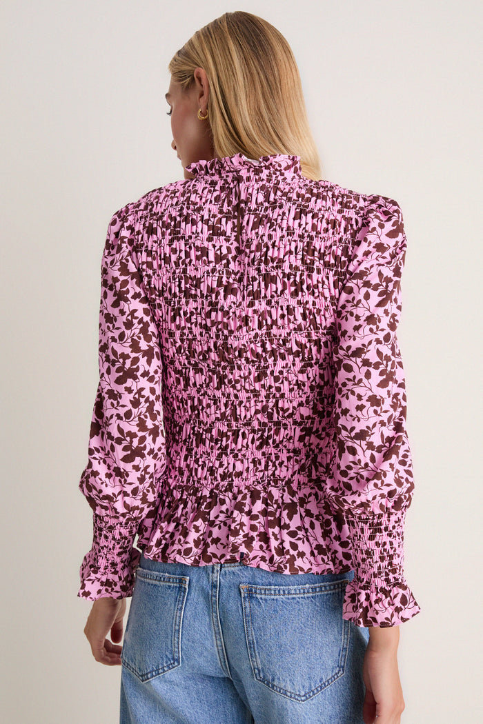 Pink & Brown Floral Smocked Cynthia Blouse