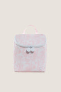 Pink Bunny Toile Take Away Insulated Lunch Bag with a classic boxy shape, top handle, and dual zipper pulls, offering an effortless, fun, and high-end style.