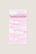 Pink Elephant Knit Blanket: A classic, ultra-soft cotton baby blanket, effortlessly adorned with playful white elephant silhouettes, blending fun design with high-end comfort.