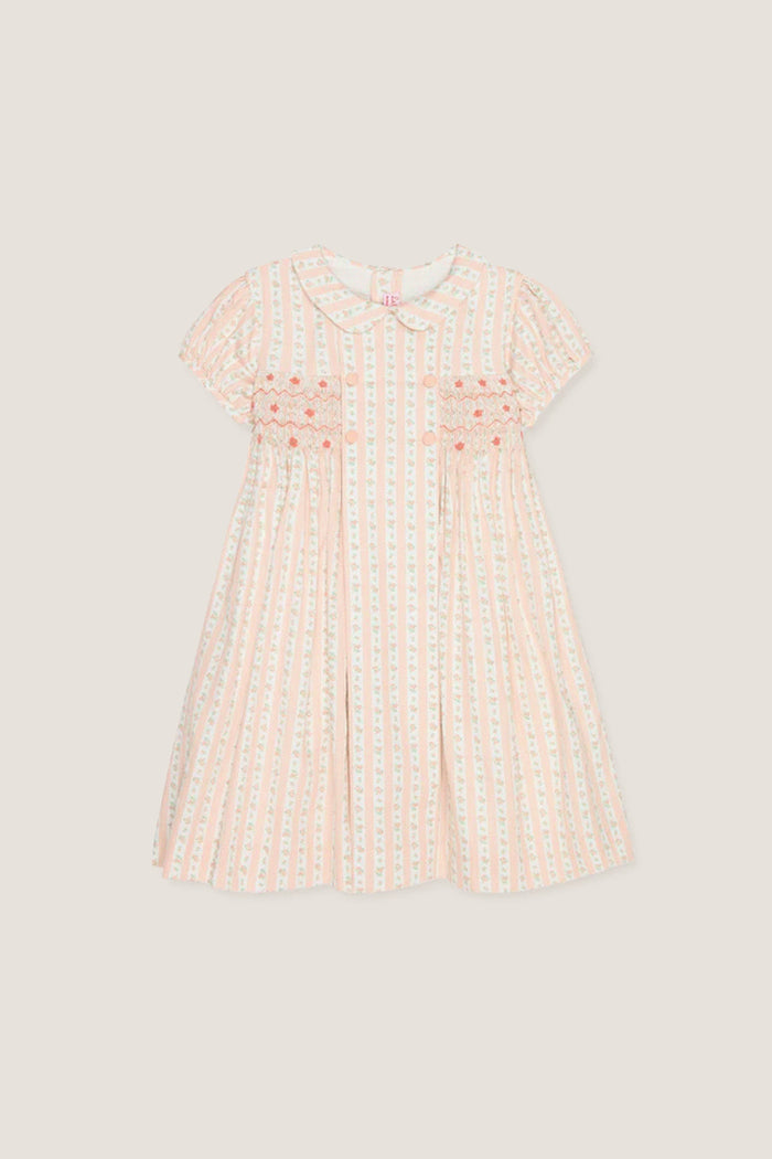 Pink Floral Stripe Arcadia Girl Hand-Smocked Dress