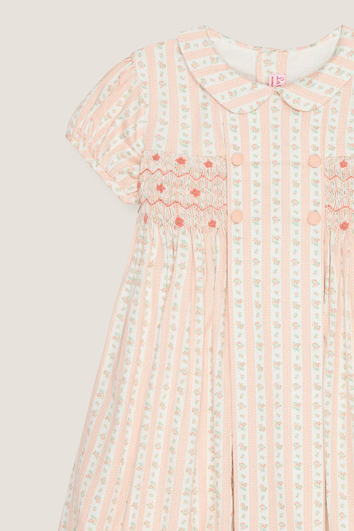 Pink Floral Stripe Arcadia Girl Hand-Smocked Dress