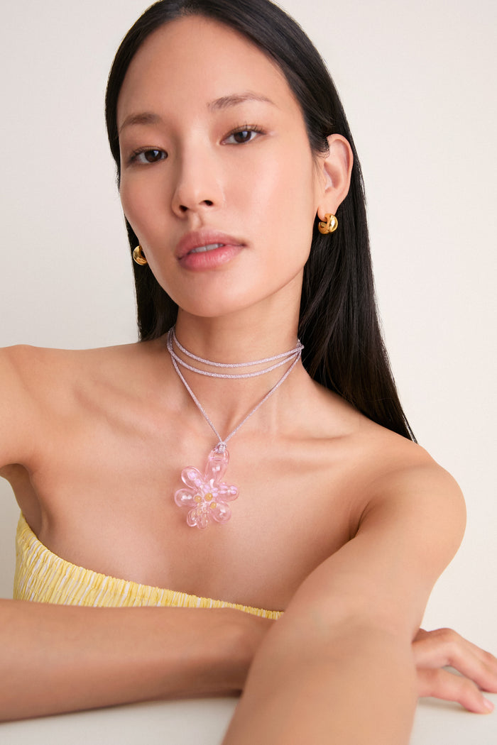 Pink Glass Orchid Necklace