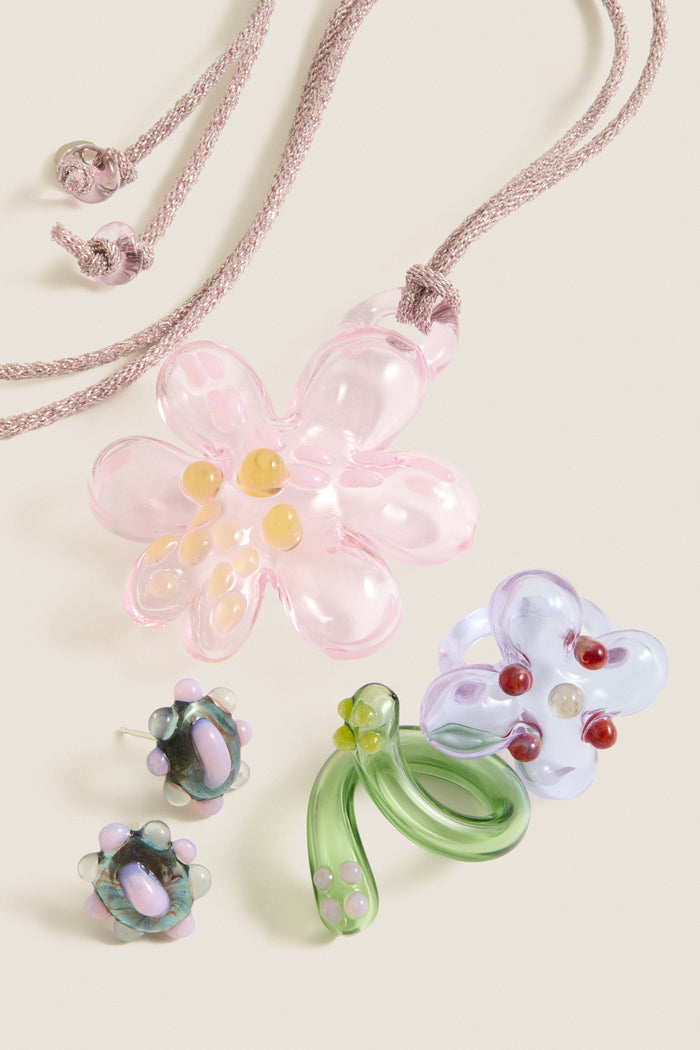 Pink Glass Orchid Necklace
