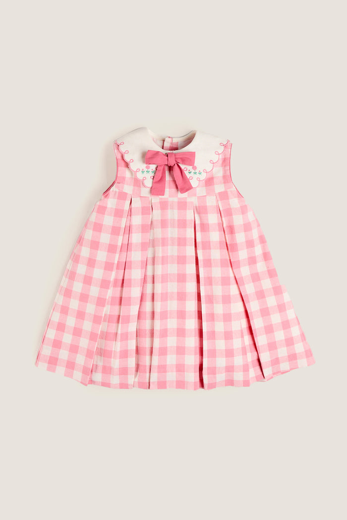 Pink Mariner Collar Sleeveless Checkered Dress