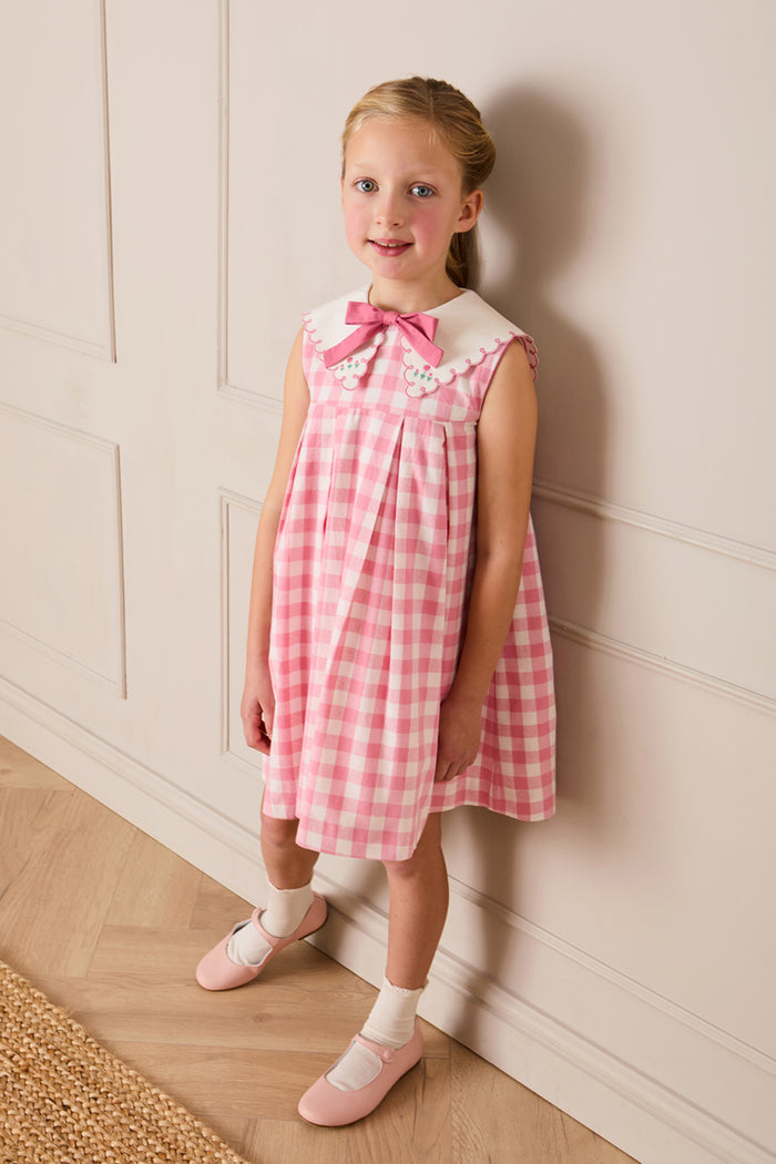 Pink Mariner Collar Sleeveless Checkered Dress