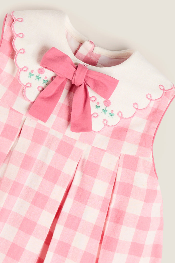 Pink Mariner Collar Sleeveless Checkered Dress