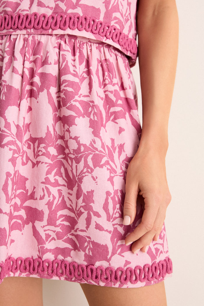 Pink Multi Floral Key Mini Skirt
