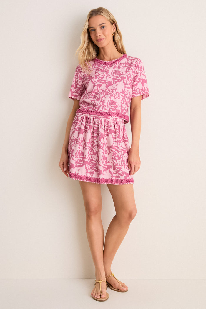 Pink Multi Floral Key Mini Skirt