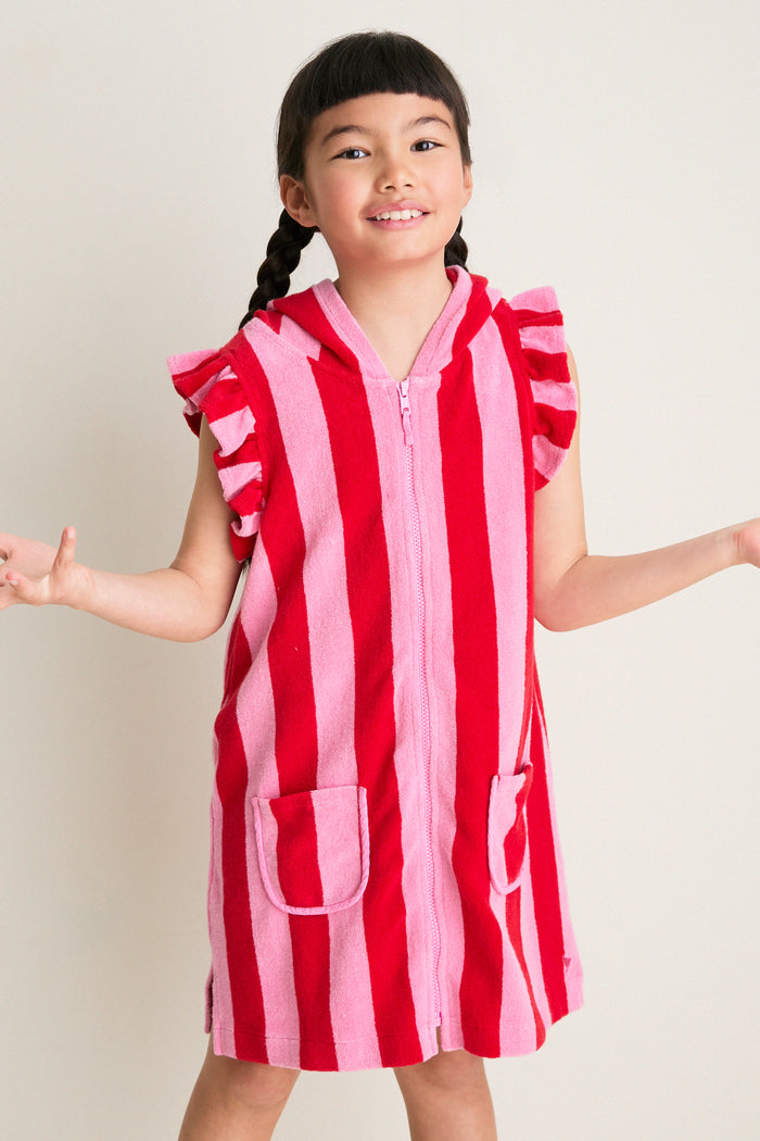 Pink Red Stripe Terry Coverup