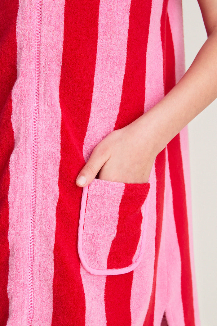 Pink Red Stripe Terry Coverup