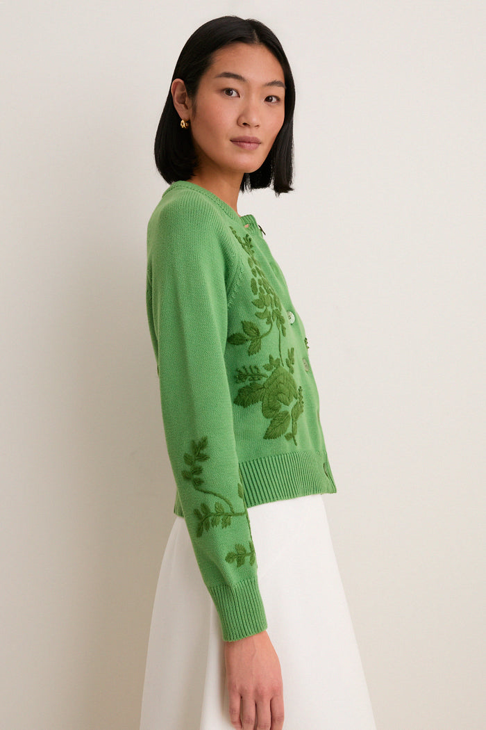 Pistachio Embroidered Floral Quincy Sweater