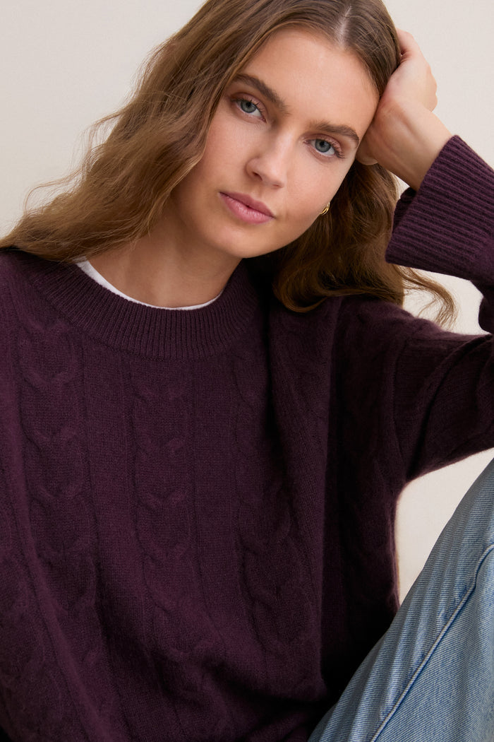 Plum Cashmere Cable Knit Eloise Sweater