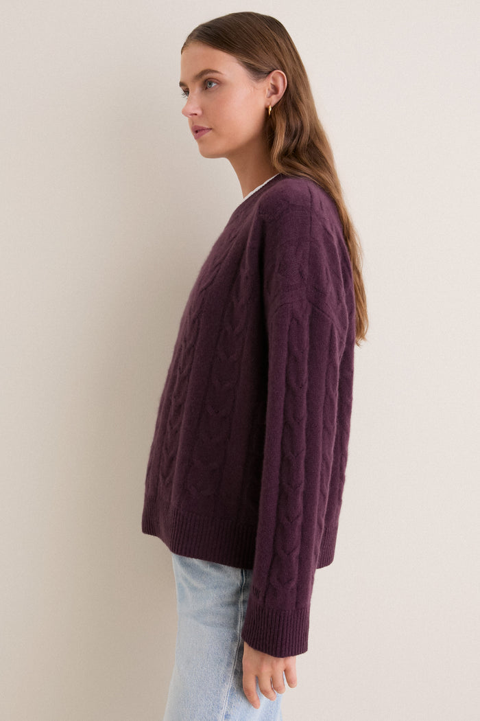 Plum Cashmere Cable Knit Eloise Sweater