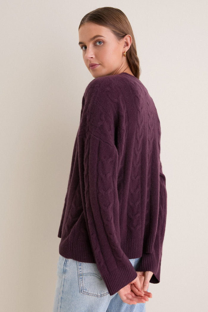 Plum Cashmere Cable Knit Eloise Sweater
