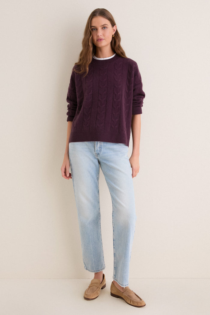 Plum Cashmere Cable Knit Eloise Sweater