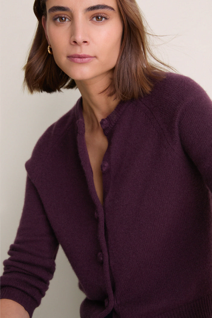 Plum Cashmere Knot Button Phoebe Cardigan