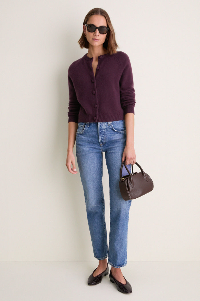 Plum Cashmere Knot Button Phoebe Cardigan