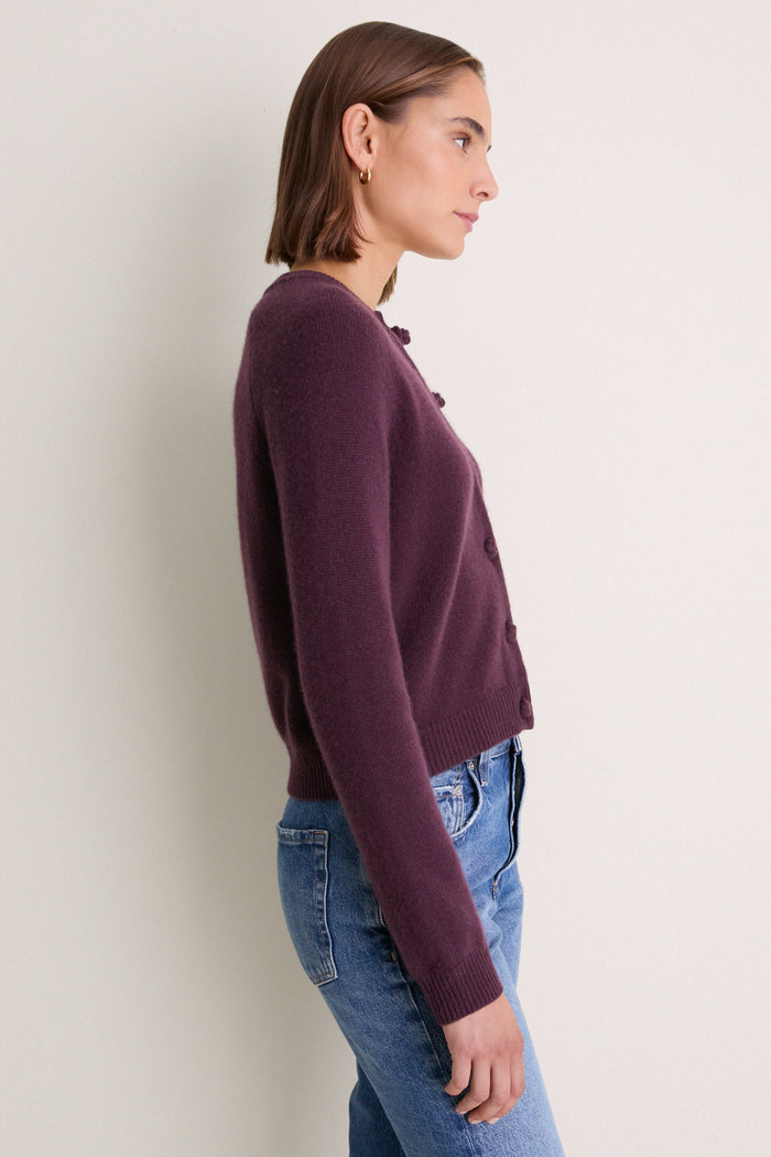 Plum Cashmere Knot Button Phoebe Cardigan