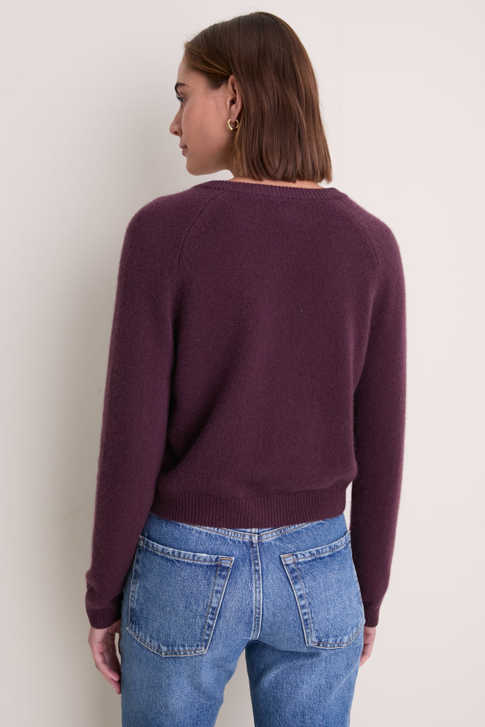 Plum Cashmere Knot Button Phoebe Cardigan