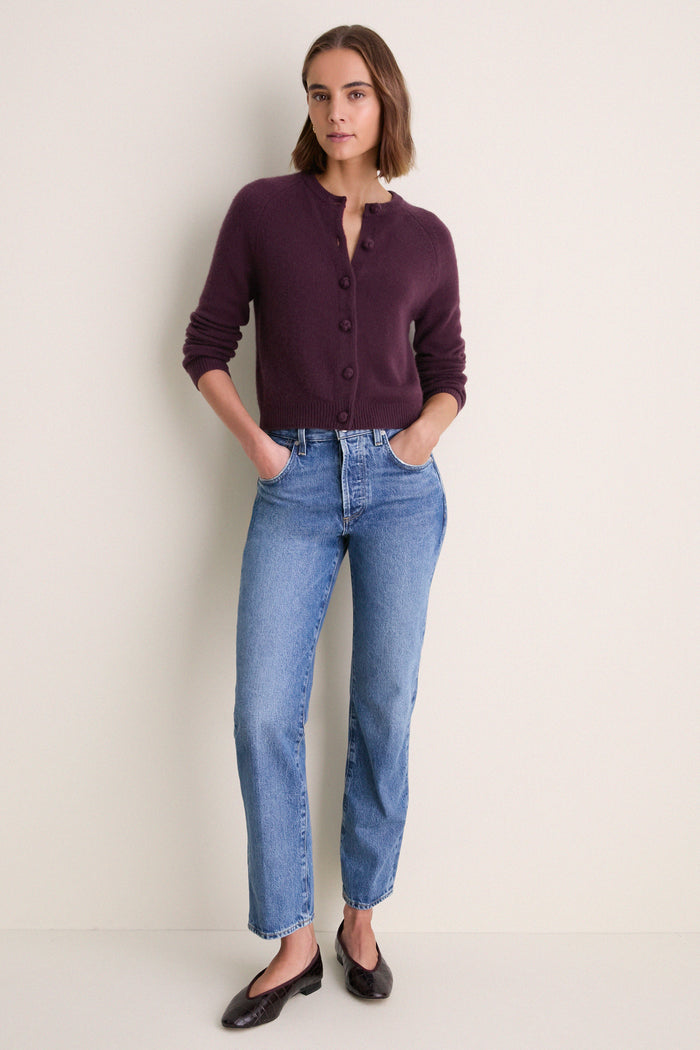 Plum Cashmere Knot Button Phoebe Cardigan