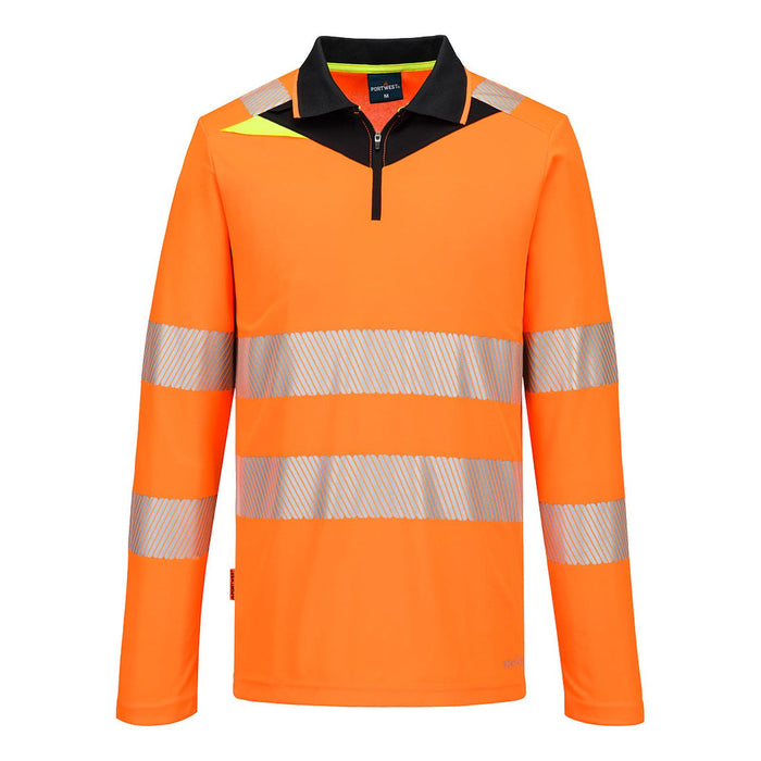 Portwest DX4 Hi-Vis Zip Polo Shirt L/S  Orange/Black