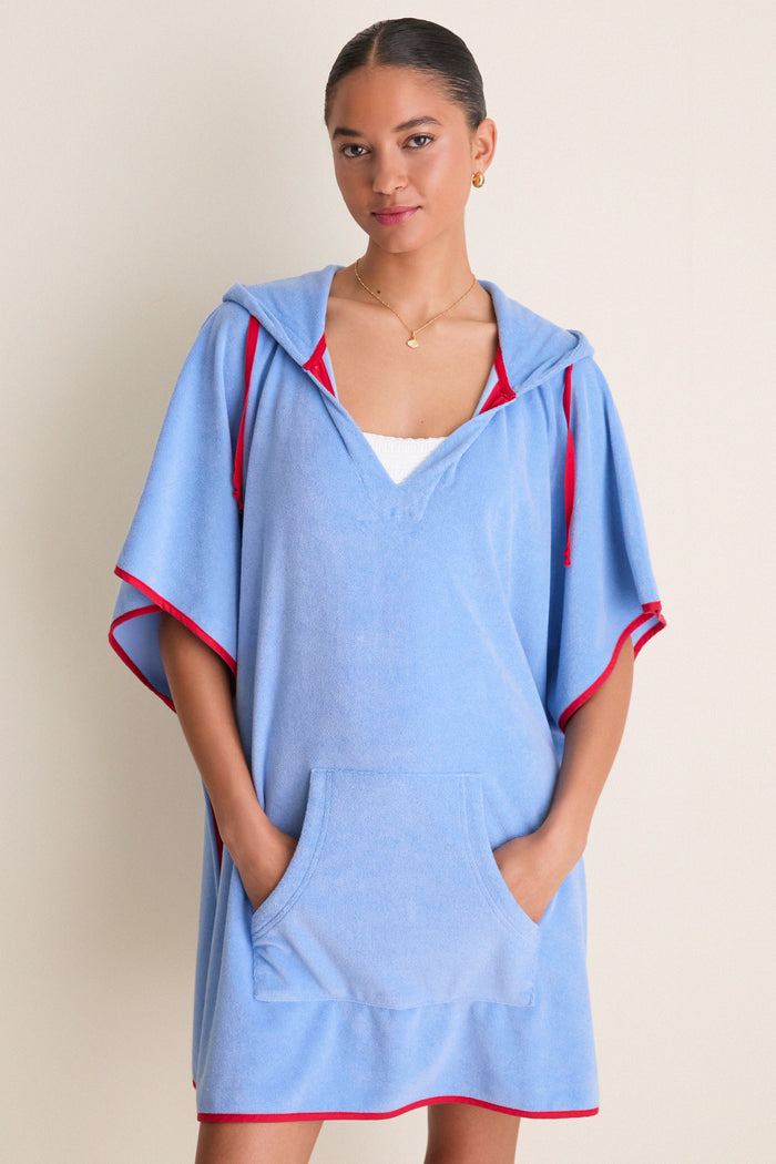 Powder Blue and Poppy Terrycloth Cabana Coverup
