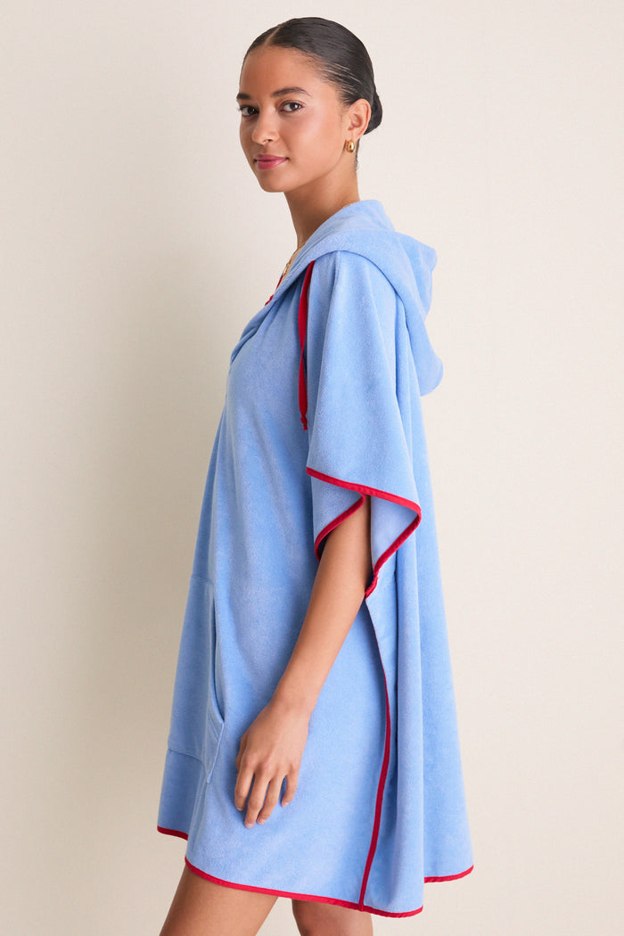 Powder Blue and Poppy Terrycloth Cabana Coverup