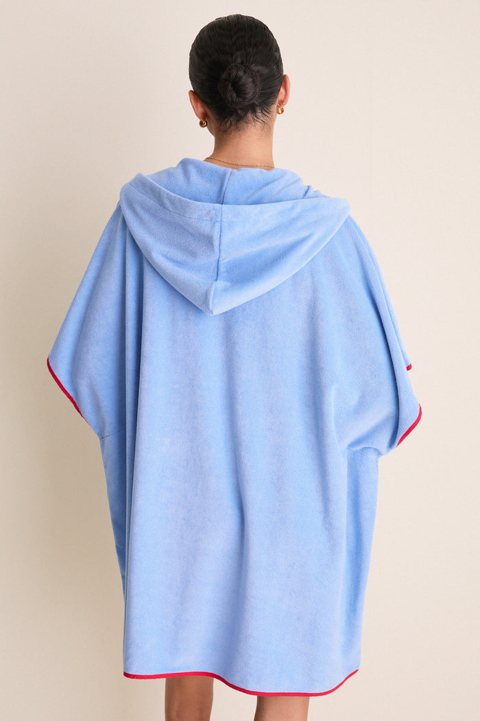 Powder Blue and Poppy Terrycloth Cabana Coverup