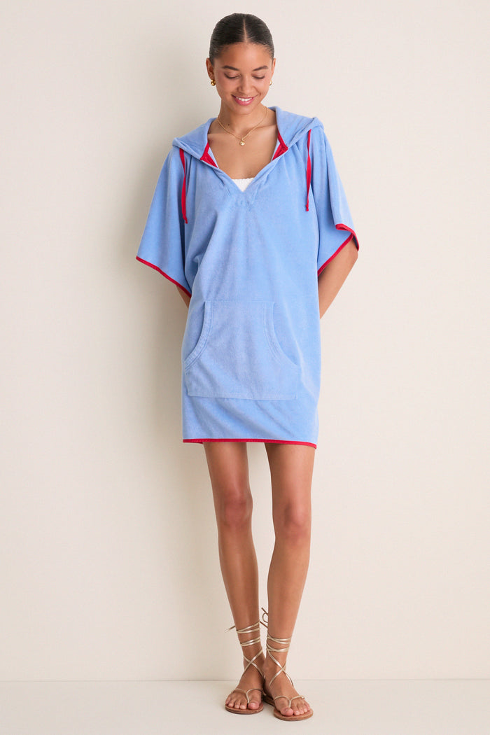 Powder Blue and Poppy Terrycloth Cabana Coverup