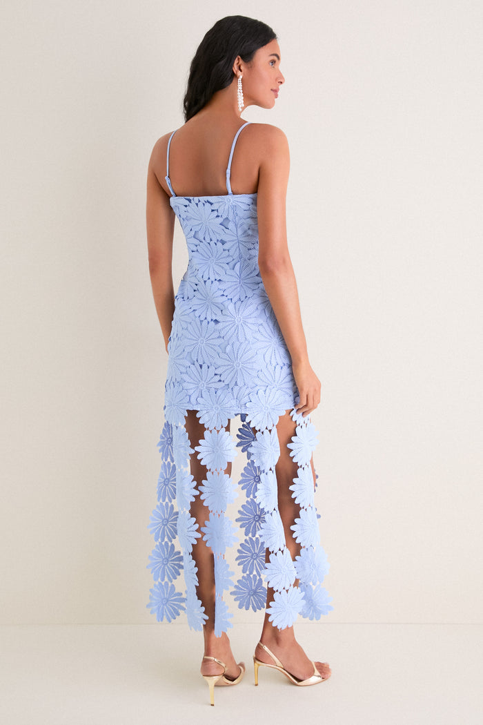 Powder Blue Floral Fringe Izzy Maxi Dress