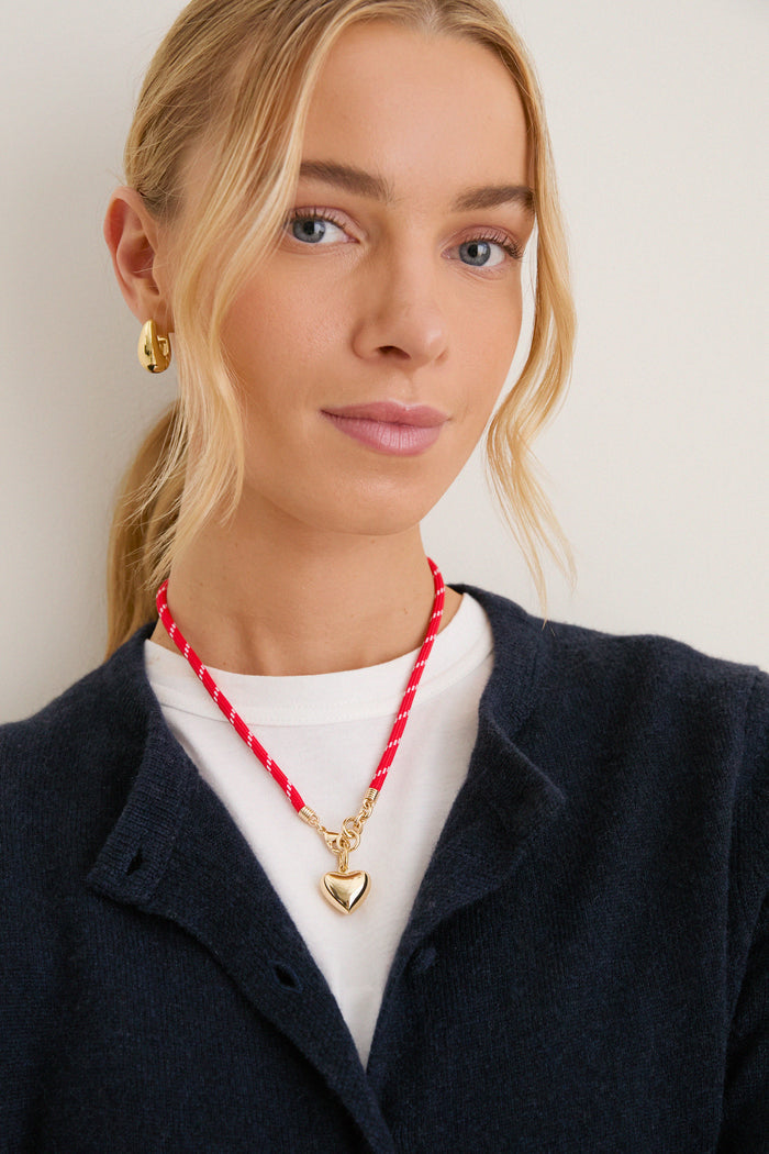 Red and Gold Happy Cord Charm Necklace with Puffy Heart Charm
