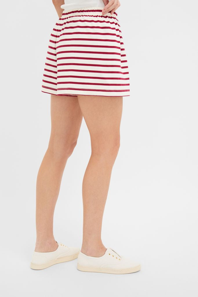 Red and Ivory Stripe Knit Olympia Short