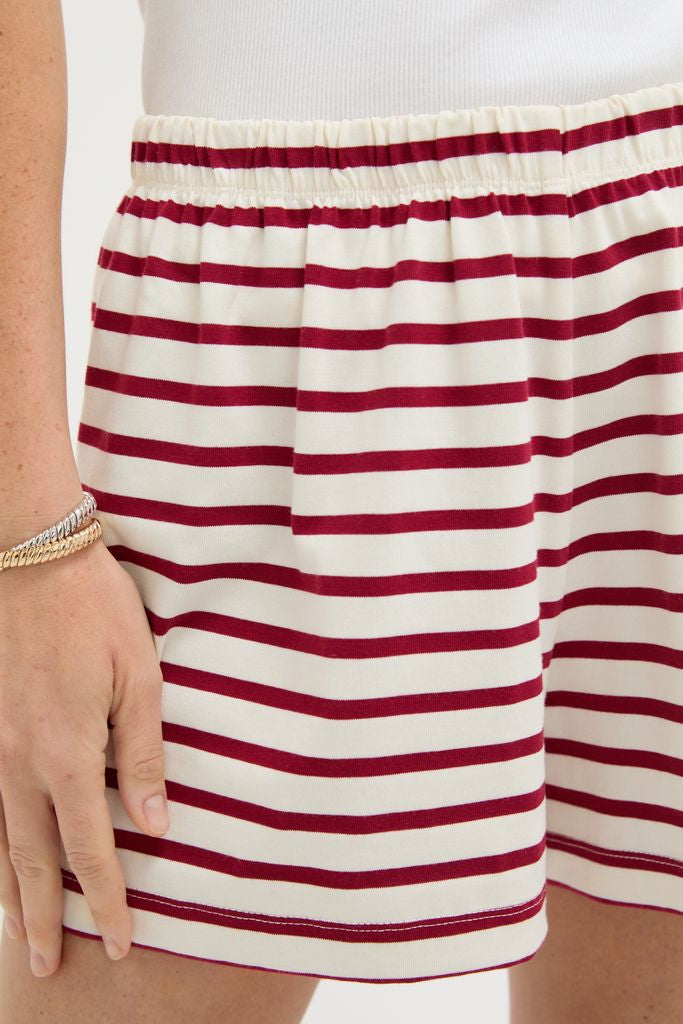 Red and Ivory Stripe Knit Olympia Short