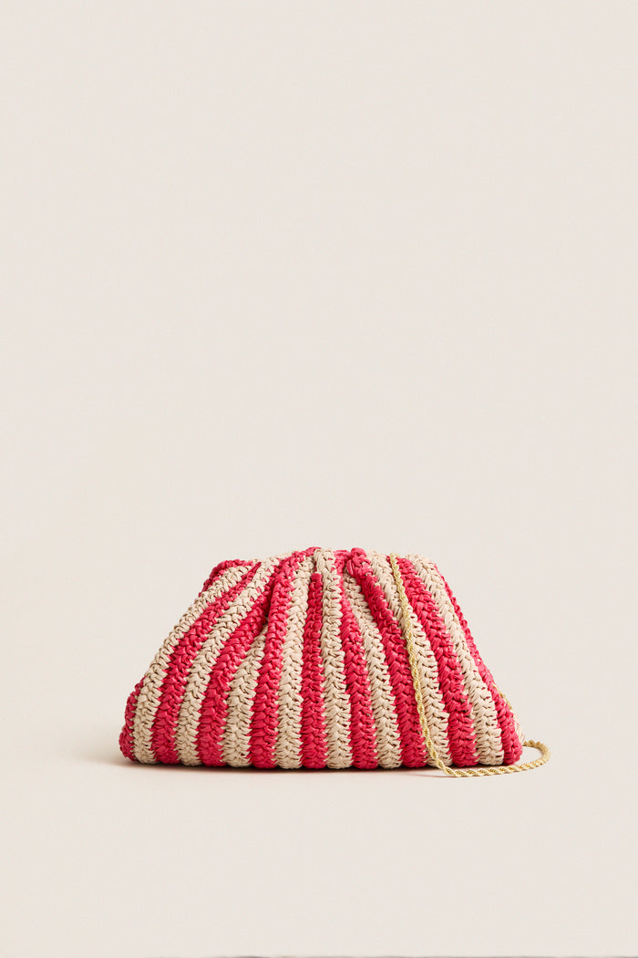 Red and Natural Crochet Striped Bailey Clutch