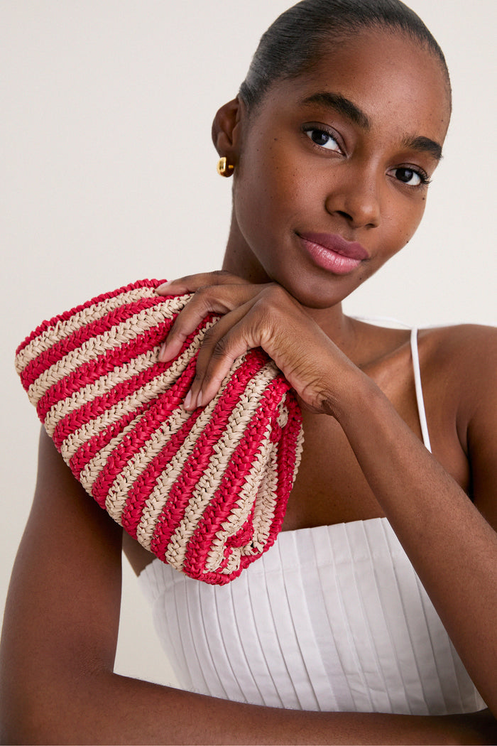 Red and Natural Crochet Striped Bailey Clutch