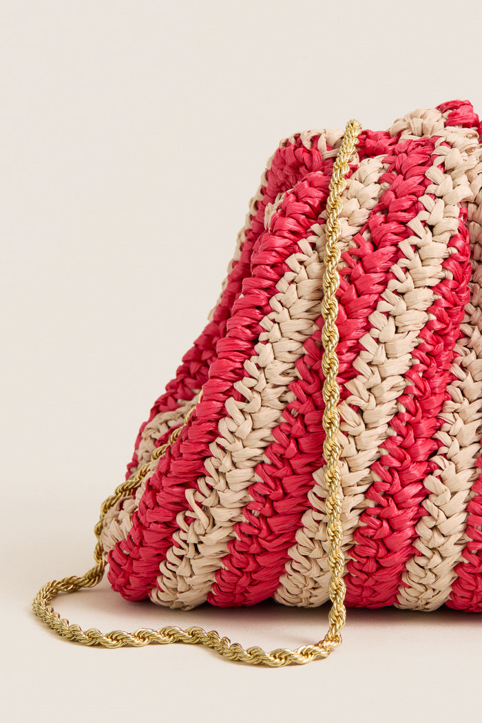 Red and Natural Crochet Striped Bailey Clutch