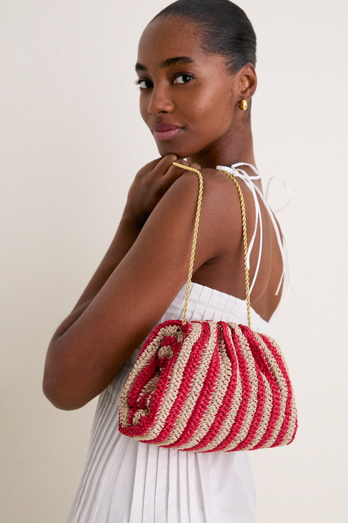 Red and Natural Crochet Striped Bailey Clutch