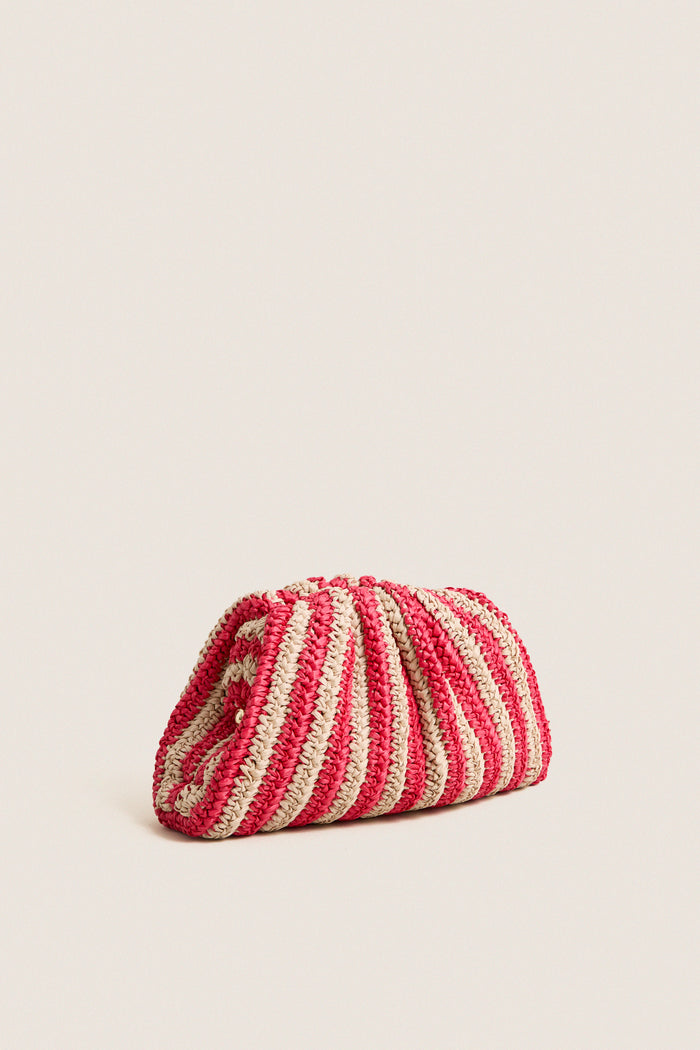 Red and Natural Crochet Striped Bailey Clutch