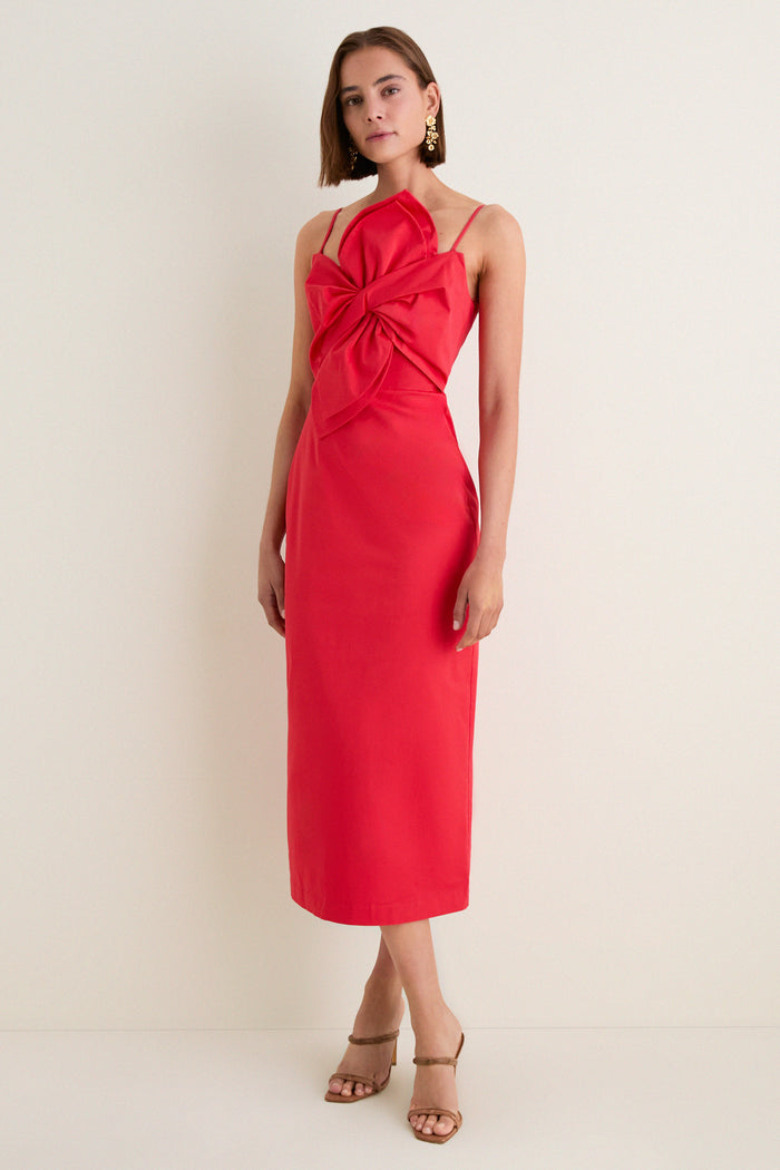 Red Asymmetric Bow Faye Maxi Dress