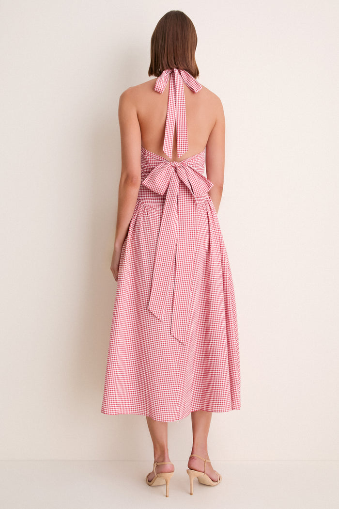 Red Cantinho Gingham Mafra Midi Dress