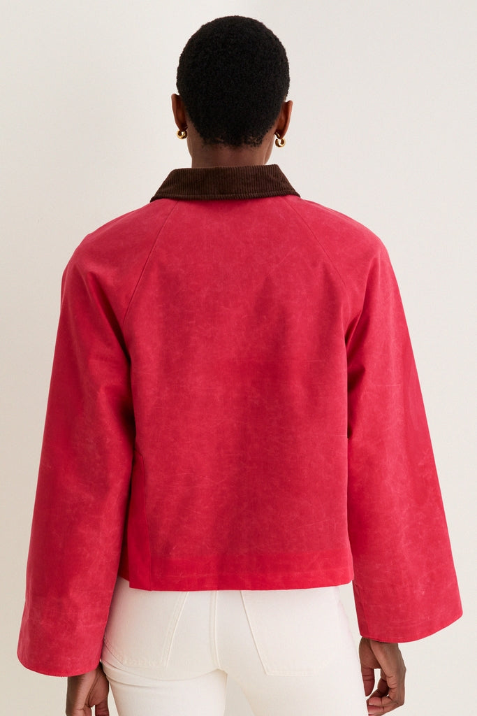 Red Cropped Chiltern Jacket in Waxed Cotton