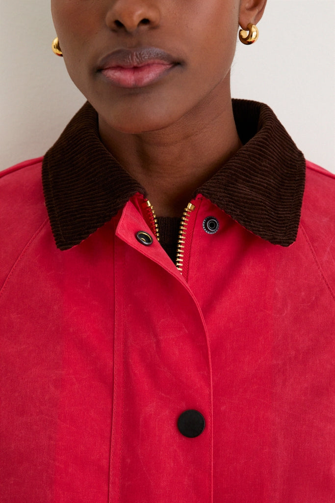 Red Cropped Chiltern Jacket in Waxed Cotton