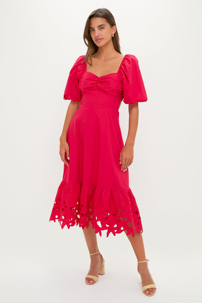 Red Embroidered Seaport Midi Dress