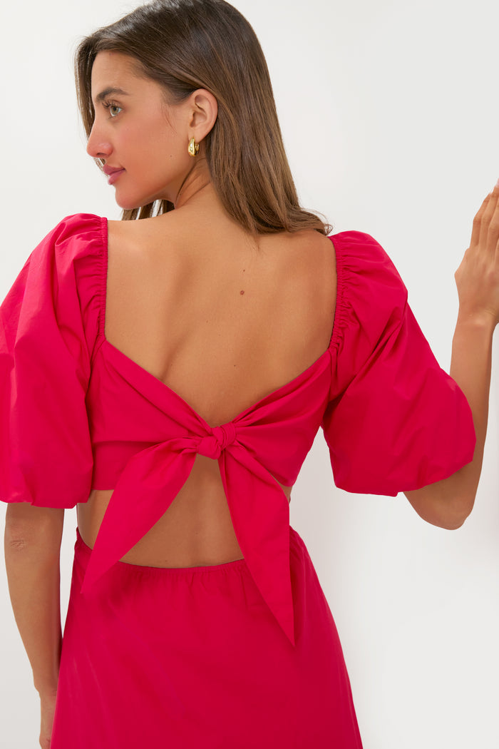 Red Embroidered Seaport Midi Dress