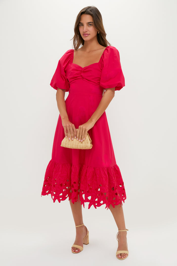 Red Embroidered Seaport Midi Dress